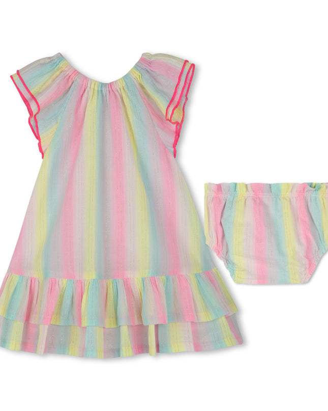 Multicolored Ruffle Sleeve Striped Dress Set