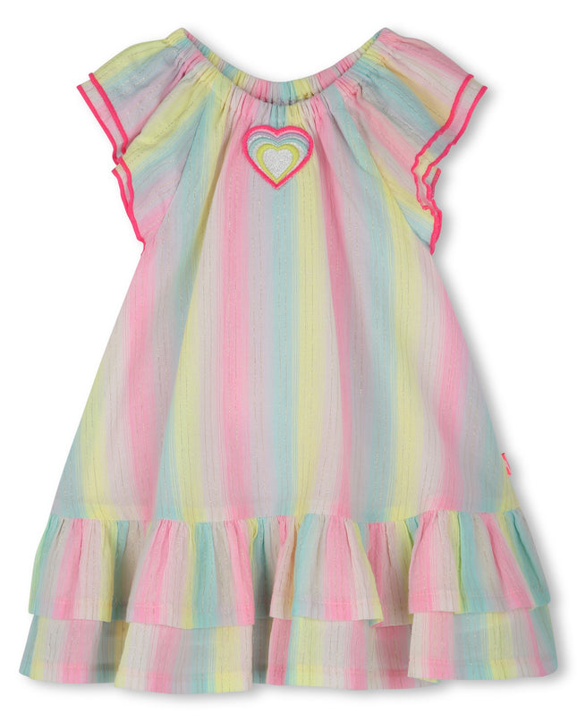 Multicolored Ruffle Sleeve Striped Dress Set