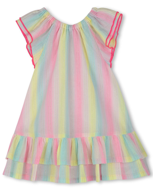 Multicolored Ruffle Sleeve Striped Dress Set