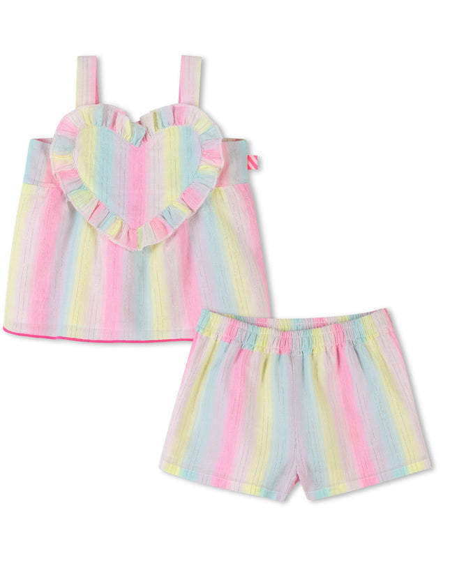 Multicolored Stripe Heart Shorts Set