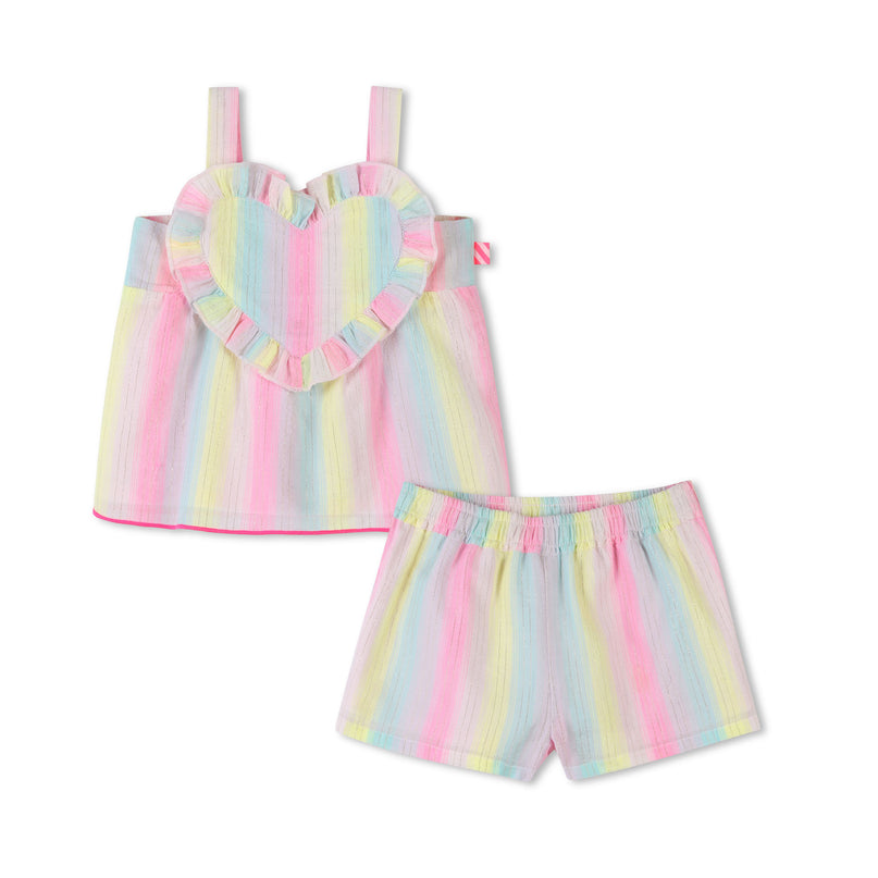 Multicolored Stripe Heart Shorts Set