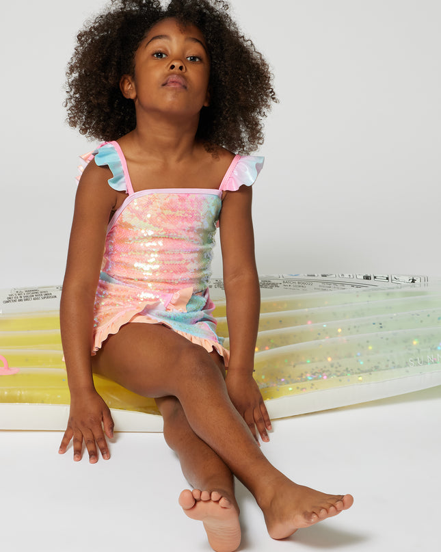 Multicolor Ombre Sequin 1 Piece Swimsuit