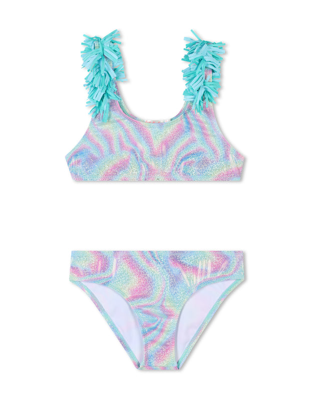 Blue Beach Glass Ruffle Trim Bikini