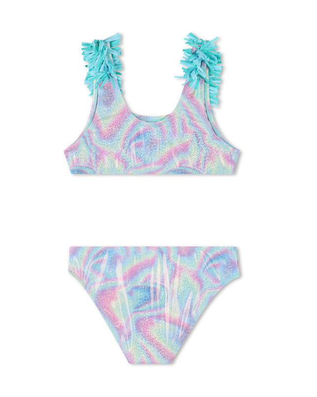 Blue Beach Glass Ruffle Trim Bikini