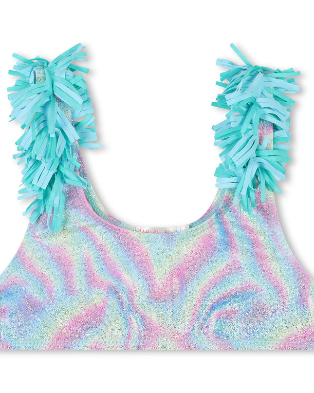 Blue Beach Glass Ruffle Trim Bikini