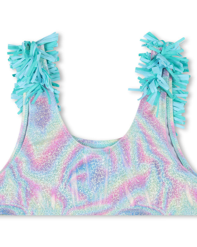 Blue Beach Glass Ruffle Trim Bikini