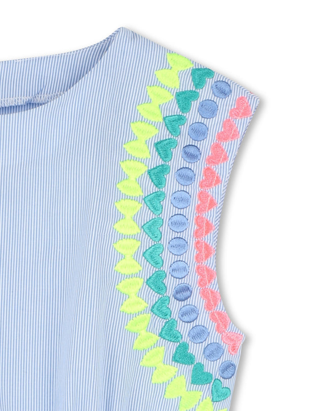 Blue Striped Ice Water Embroidered Dress