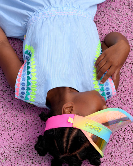 Blue Striped Ice Water Embroidered Dress