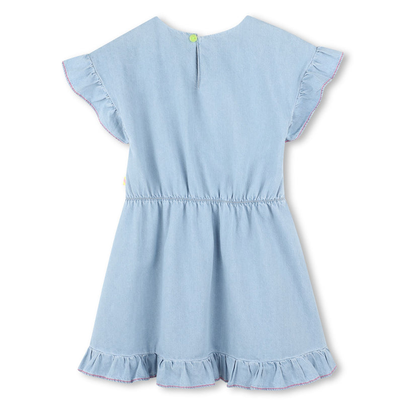 Blue Bleach Denim Embroidered Dress