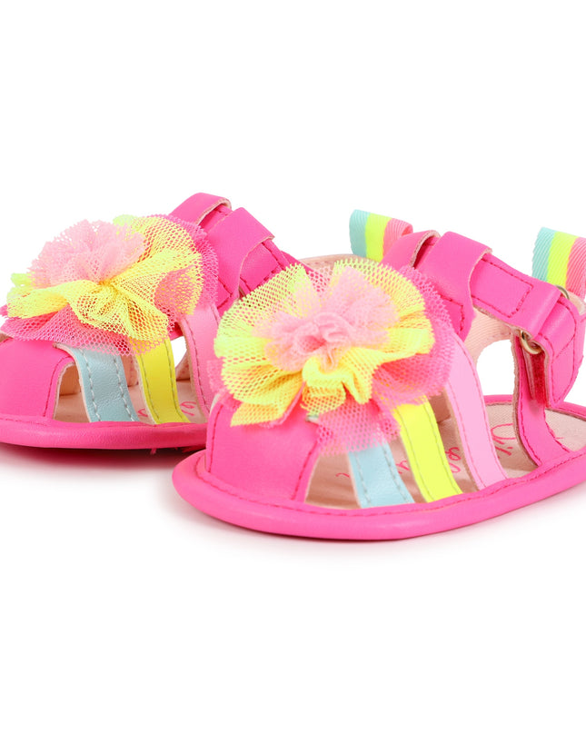 Pink Multicolor Strap Pom Sandals