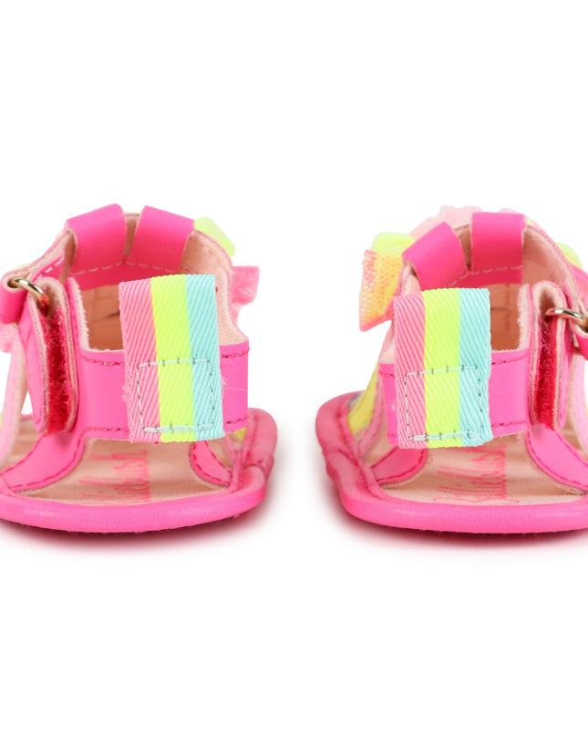 Pink Multicolor Strap Pom Sandals