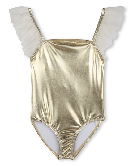 Gold Metallic Ruffle Trim Swimsuit