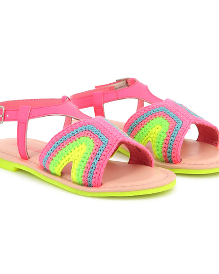 Kids Atelier-Billieblush-Pink Neon Colorblock Crochet Sandals