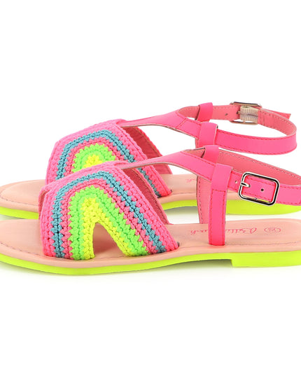 Kids Atelier-Billieblush-Pink Neon Colorblock Crochet Sandals