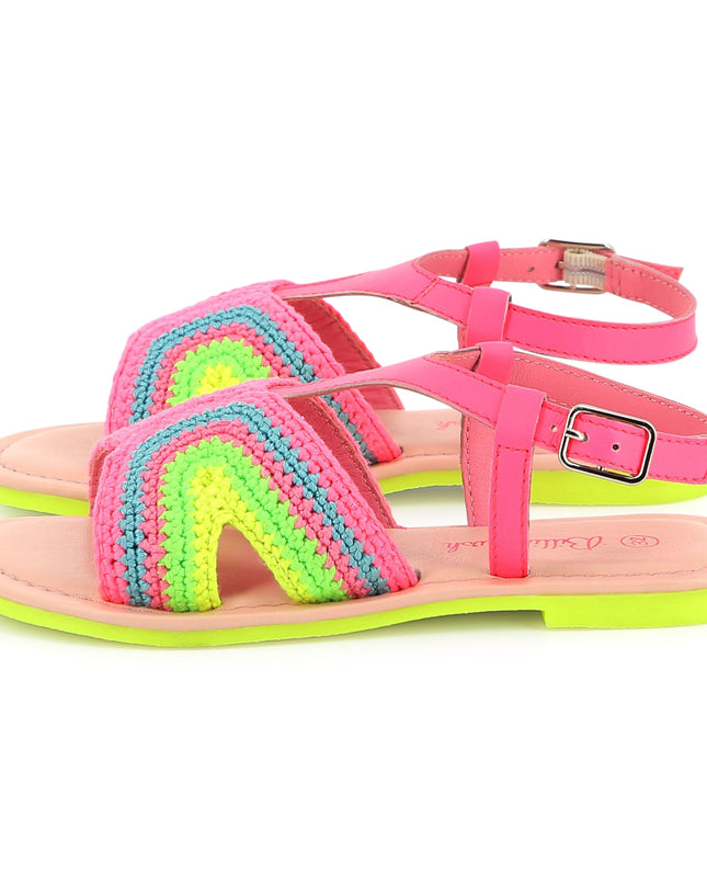 Kids Atelier-Billieblush-Pink Neon Colorblock Crochet Sandals