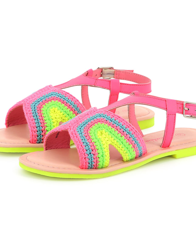 Kids Atelier-Billieblush-Pink Neon Colorblock Crochet Sandals
