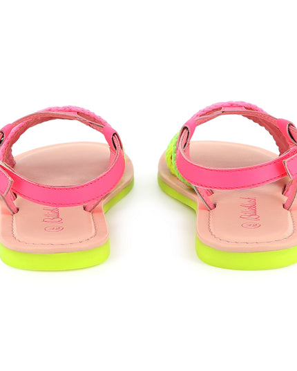 Kids Atelier-Billieblush-Pink Neon Colorblock Crochet Sandals