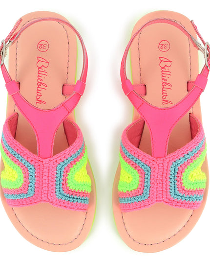 Kids Atelier-Billieblush-Pink Neon Colorblock Crochet Sandals