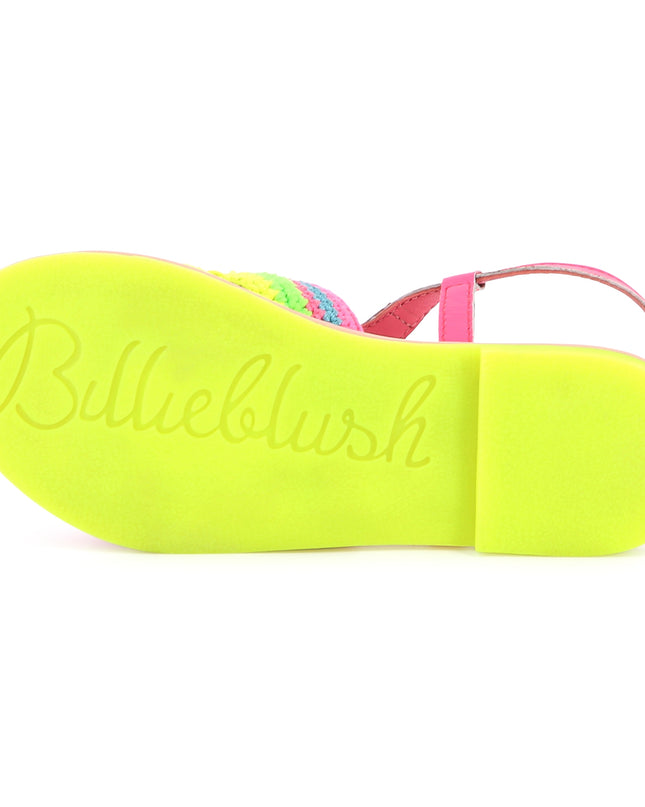 Kids Atelier-Billieblush-Pink Neon Colorblock Crochet Sandals