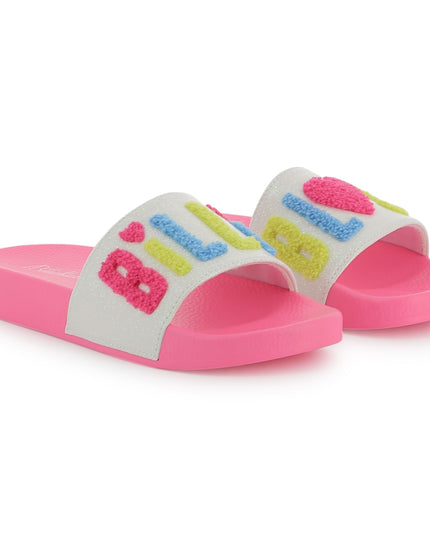 Kids atelier-Billieblush-Pink Applique Fleece Logo Slides