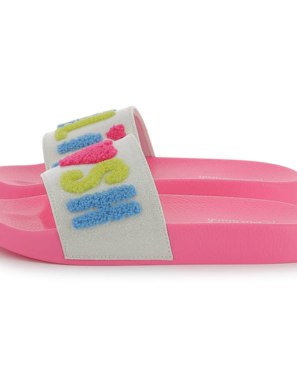 Kids atelier-Billieblush-Pink Applique Fleece Logo Slides