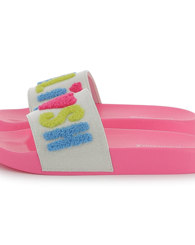 Kids atelier-Billieblush-Pink Applique Fleece Logo Slides