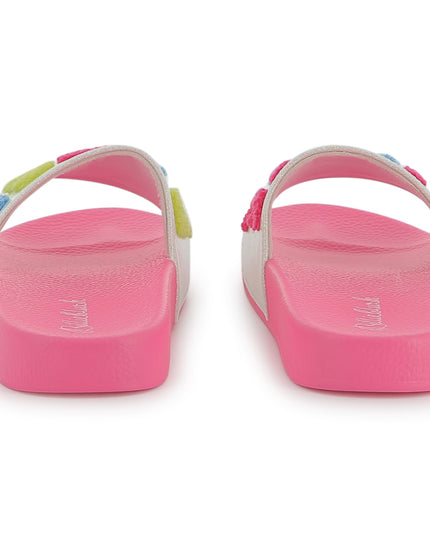 Kids atelier-Billieblush-Pink Applique Fleece Logo Slides