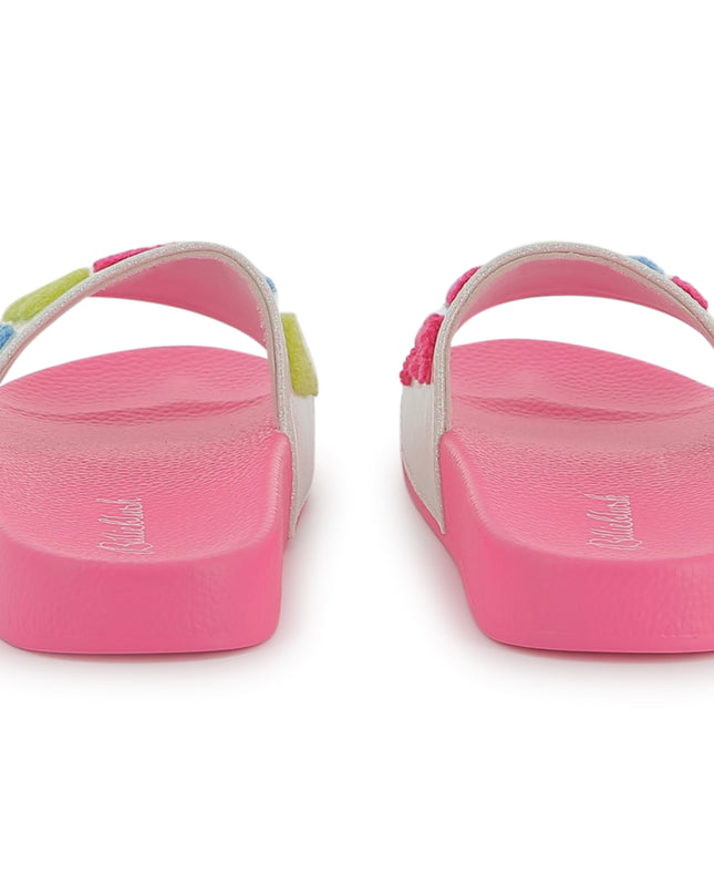 Kids atelier-Billieblush-Pink Applique Fleece Logo Slides