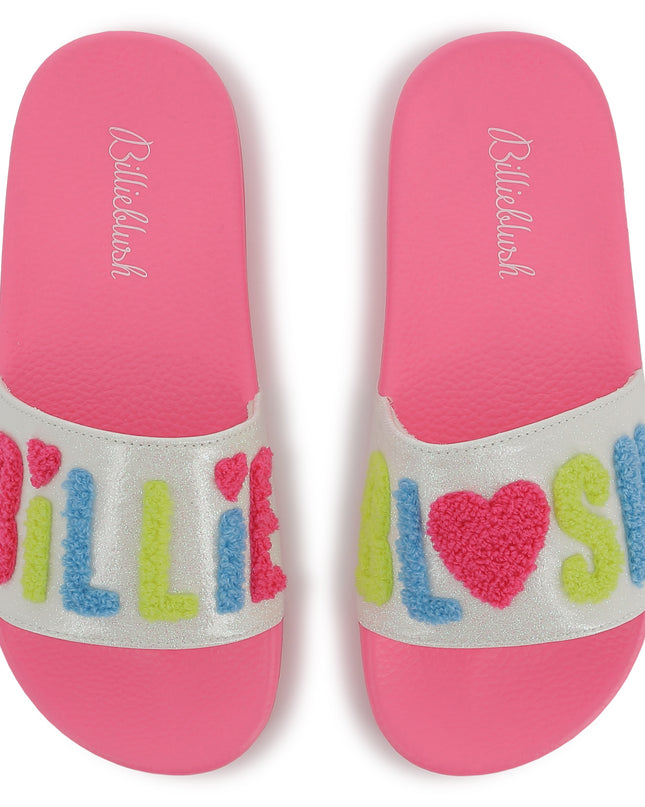 Kids atelier-Billieblush-Pink Applique Fleece Logo Slides