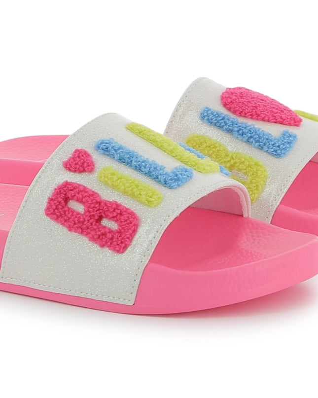 Kids atelier-Billieblush-Pink Applique Fleece Logo Slides