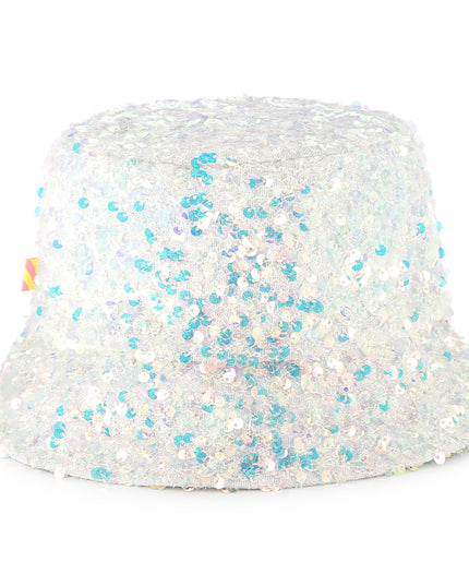 Kids Atelier-Billieblush-White Multicolored Sequin Bucket Hat