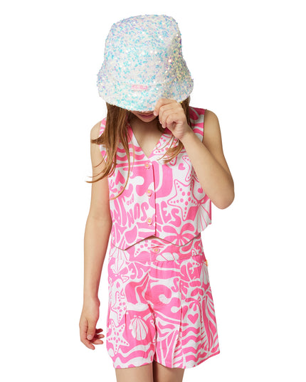 Kids atelier-Billieblush-White Multicolored Sequin Bucket Hat