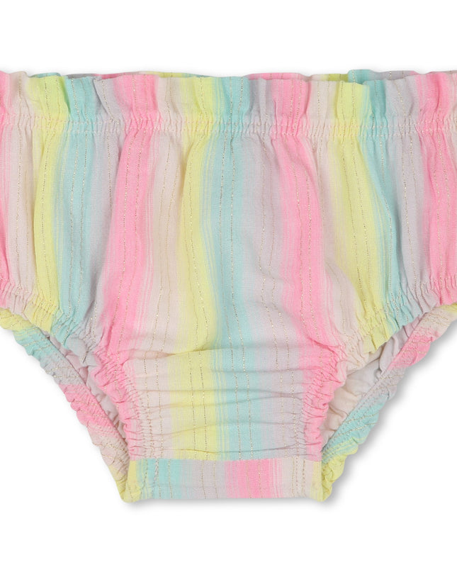 Kids atelier-Billieblush-Multicolored Ruffle Sleeve Striped Dress Set