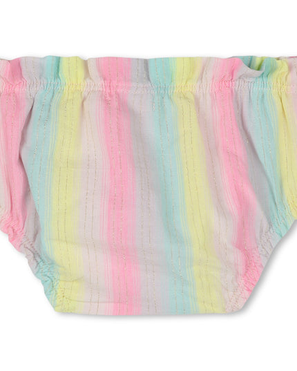 Kids atelier-Billieblush-Multicolored Ruffle Sleeve Striped Dress Set