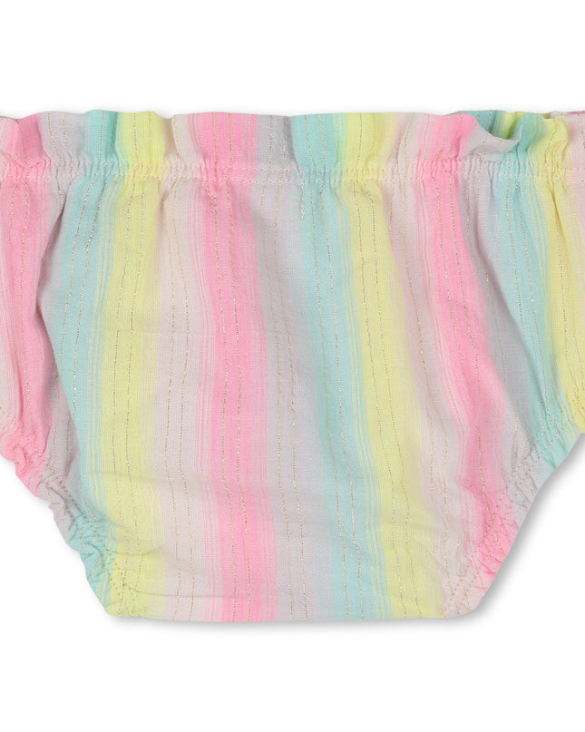 Kids atelier-Billieblush-Multicolored Ruffle Sleeve Striped Dress Set