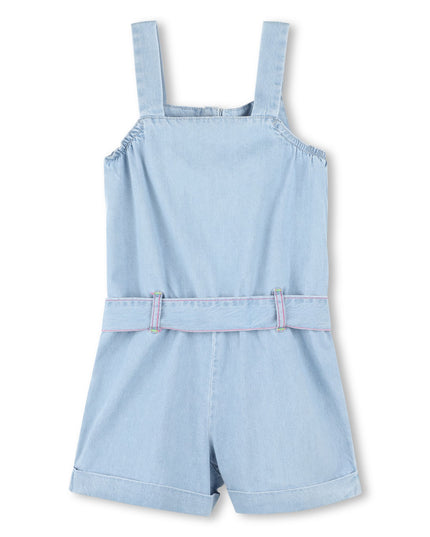 Kids Atelier-Billieblush-Blue Bleached Denim Embroidered One-Piece