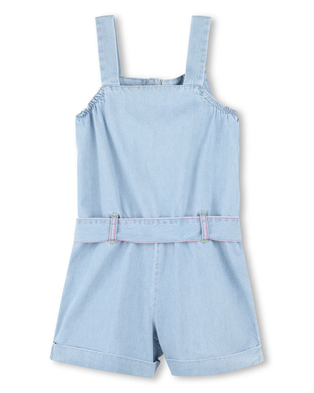 Kids Atelier-Billieblush-Blue Bleached Denim Embroidered One-Piece