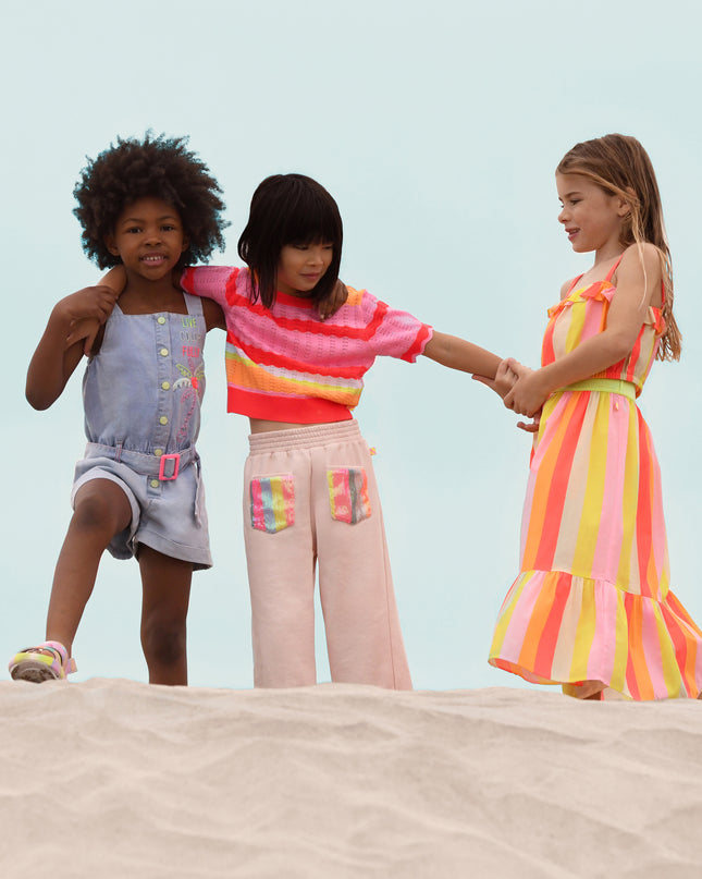 Kids Atelier-Billieblush-Blue Bleached Denim Embroidered One-Piece