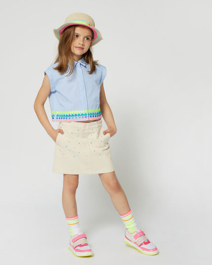 Kids atelier-Billieblush-Beige Sand Rhinestone Embellished Skirt