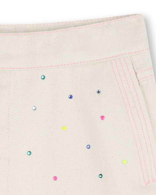 Kids atelier-Billieblush-Beige Sand Rhinestone Embellished Skirt