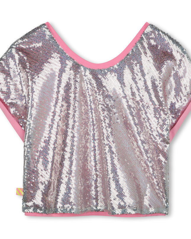 Kids Atelier-Billieblush-Silver Pink Sequin Heart T-Shirt