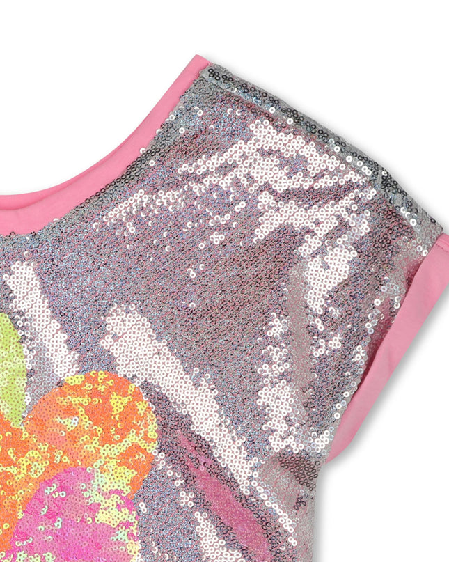 Kids Atelier-Billieblush-Silver Pink Sequin Heart T-Shirt