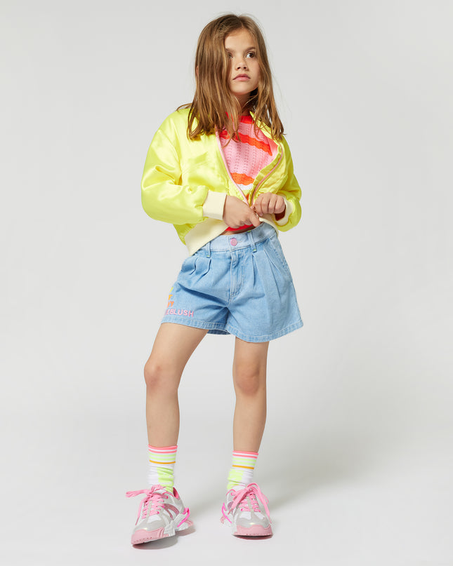 Kids atelier-Billieblush-Blue Denim Half Sequined Pattern Shorts