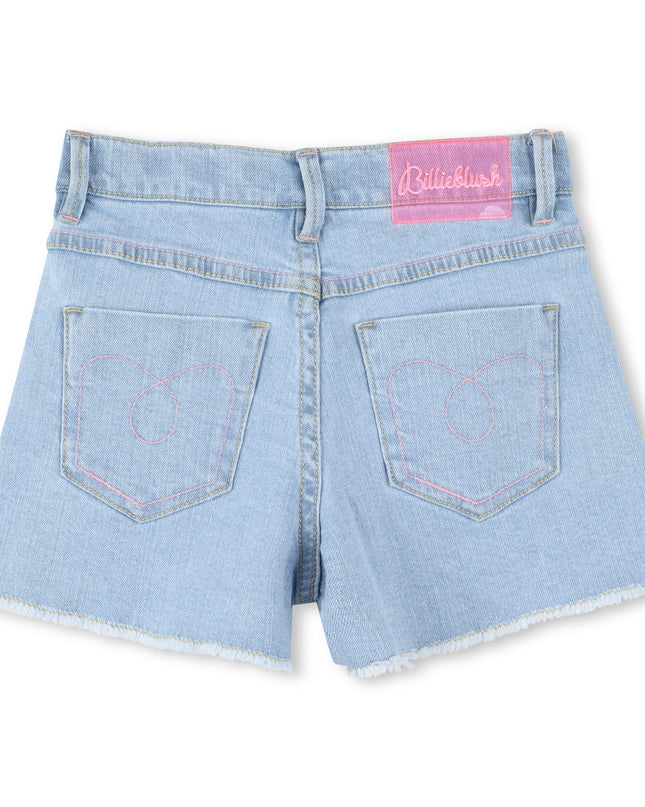 Kids atelier-Billieblush-Blue Denim Half Sequined Pattern Shorts