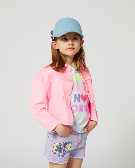 Kids Atelier-Billieblush-Purple Sequin Brossage Denim Shorts