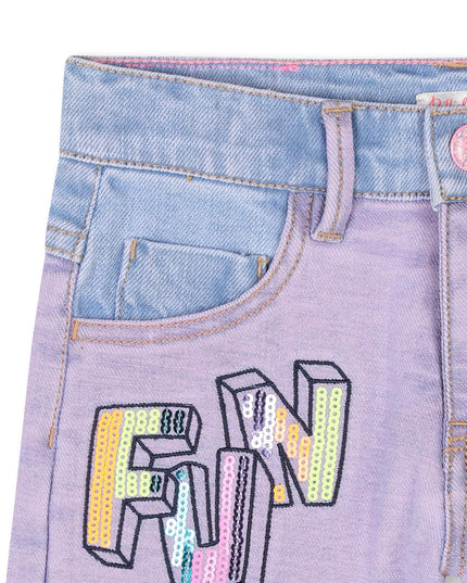 Kids Atelier-Billieblush-Purple Sequin Brossage Denim Shorts