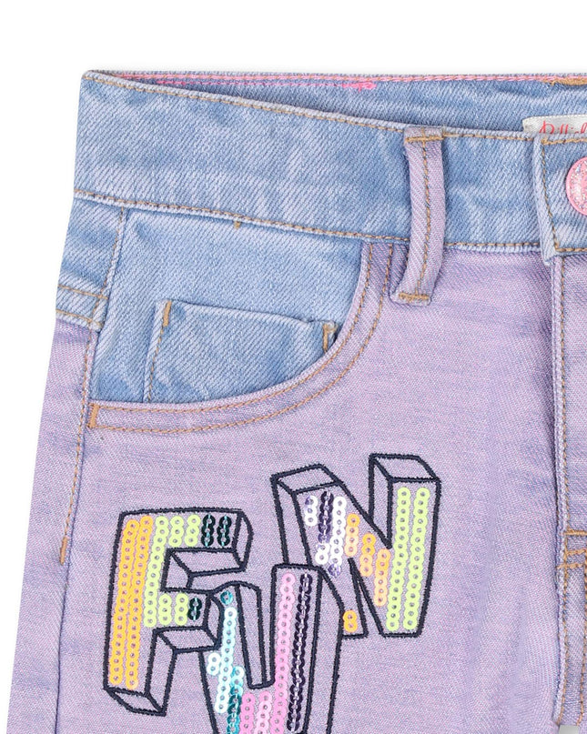 Kids Atelier-Billieblush-Purple Sequin Brossage Denim Shorts