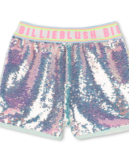 Kids Atelier-Billieblush-Blue Powder Sequin Beach Glass Shorts