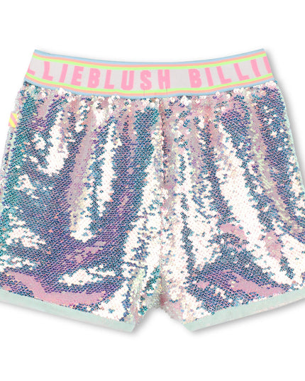 Kids Atelier-Billieblush-Blue Powder Sequin Beach Glass Shorts