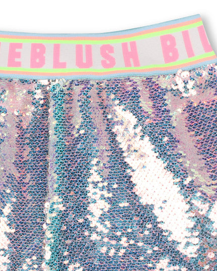 Kids Atelier-Billieblush-Blue Powder Sequin Beach Glass Shorts